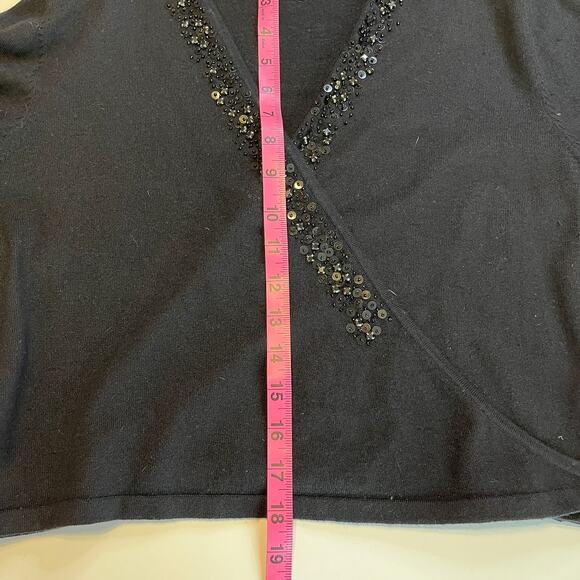White + Warren Black Silk Blend Beaded Tie Front Cropped Shrug Sweater Size L - Picture 9 of 9